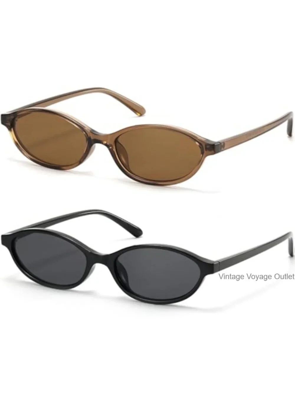 Retro Oval Cat Eye Sunglasses Women Small Y2K Narrow UV400 Protection 2 Pack